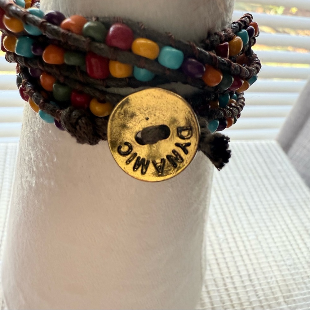 Dynamic Multi-Color Beaded Wrap Bracelet with silver Button Closure